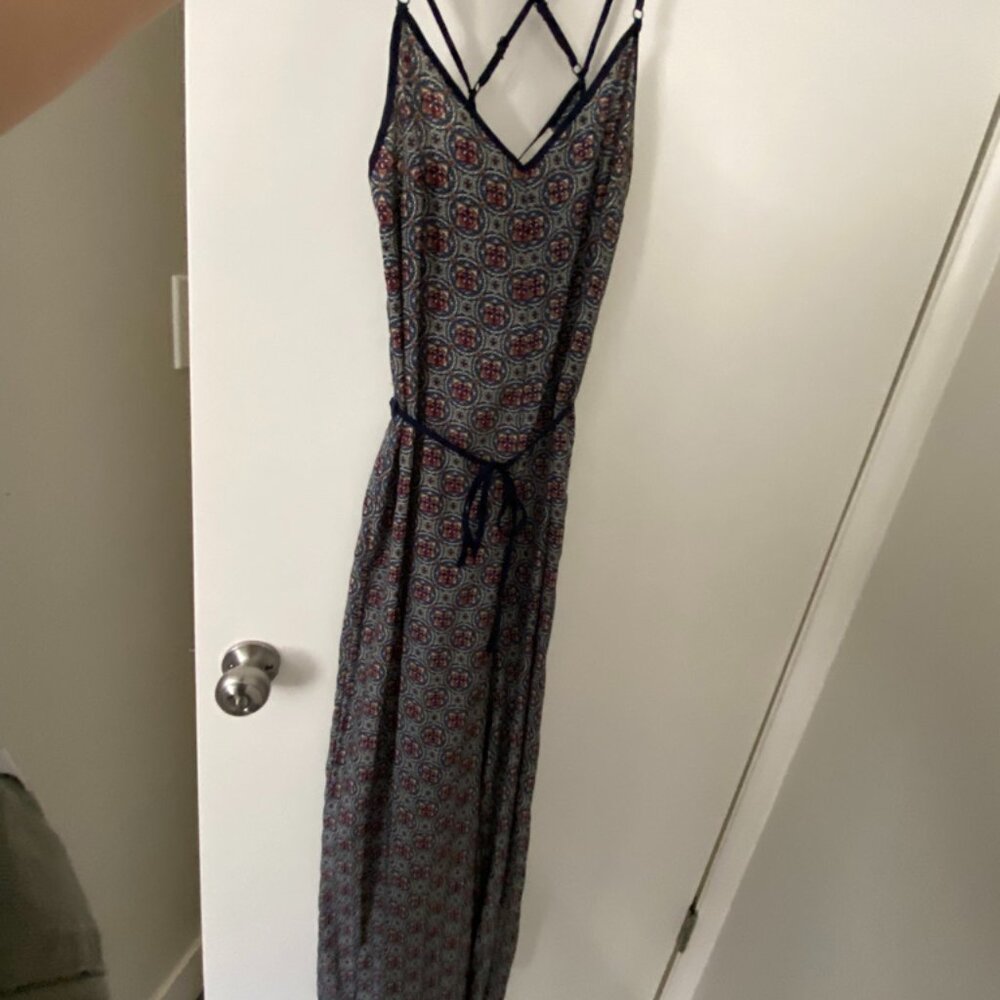 Sans Souci Geometric Pattern Strappy Romper with Waist Tie / Size S